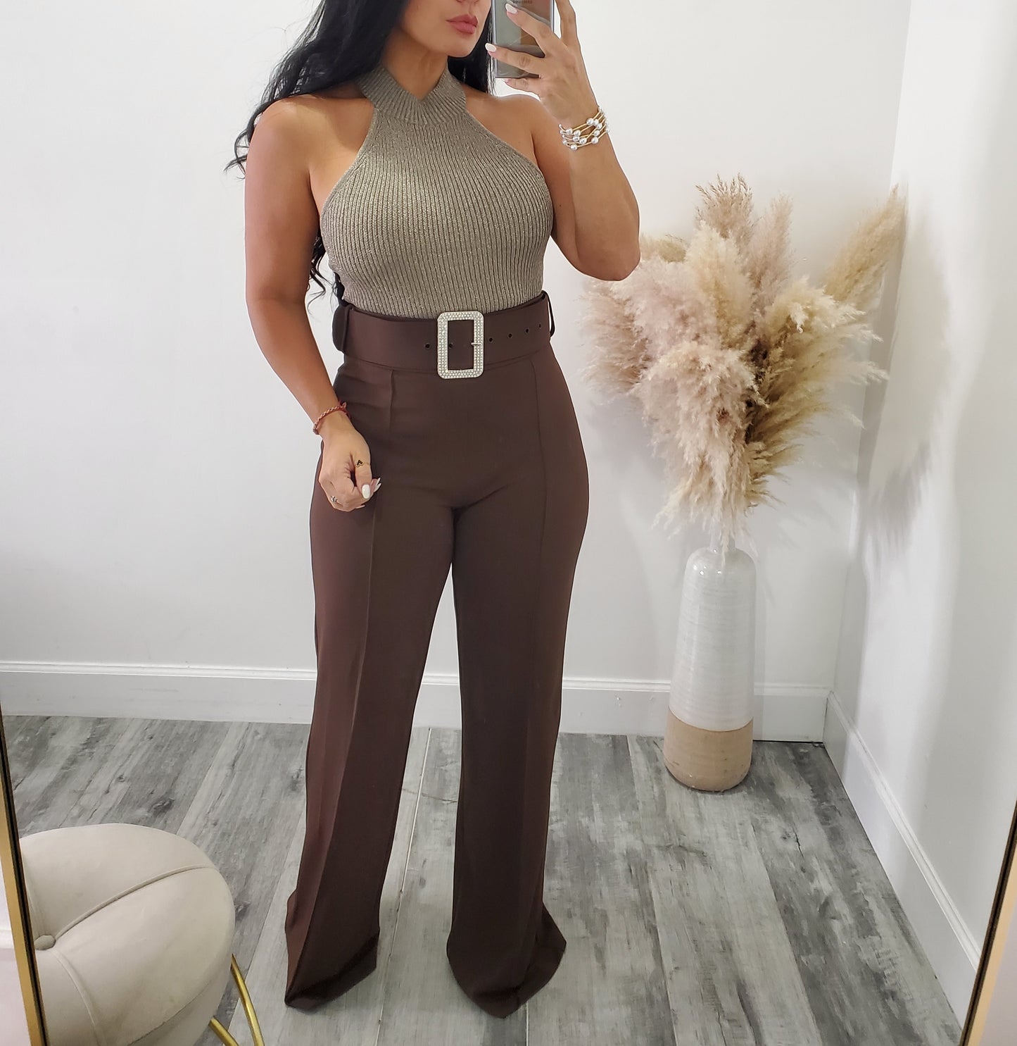 Golden belt high waisted pants