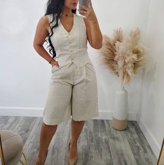 LINEN BOY SHORTS SET