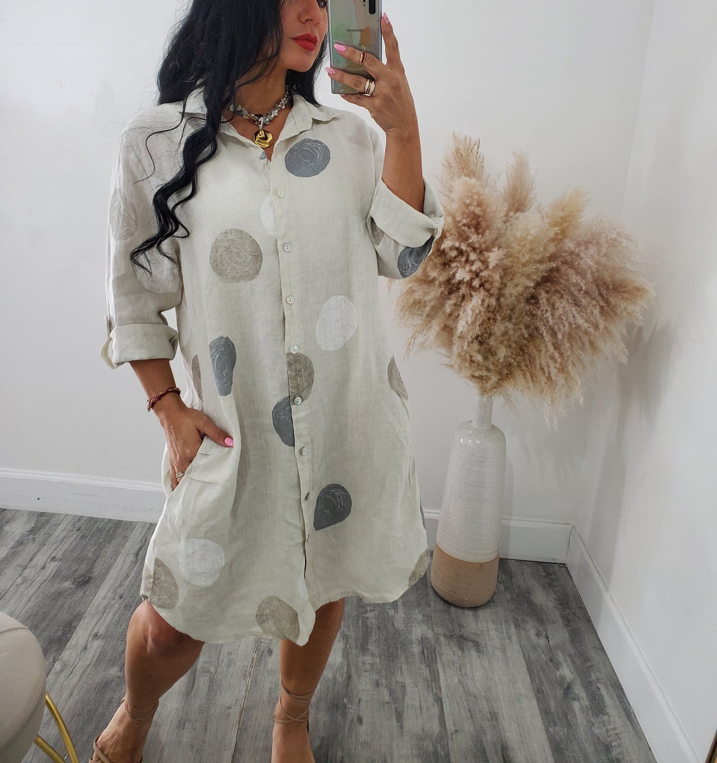 POLKA LINEN DRESS