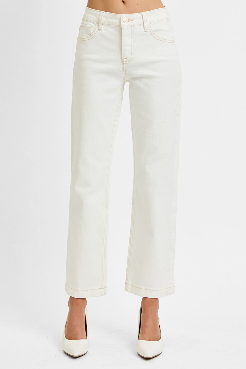Tummy Control Mid Rise Ankle Straight Jeans