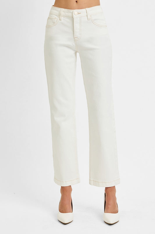Tummy Control Mid Rise Ankle Straight Jeans