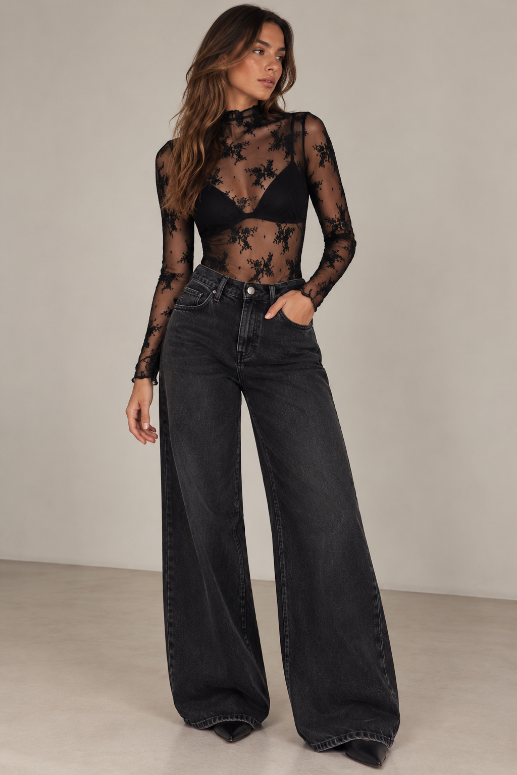 Mesh Bottoming Shirts Mock Neck Blouse