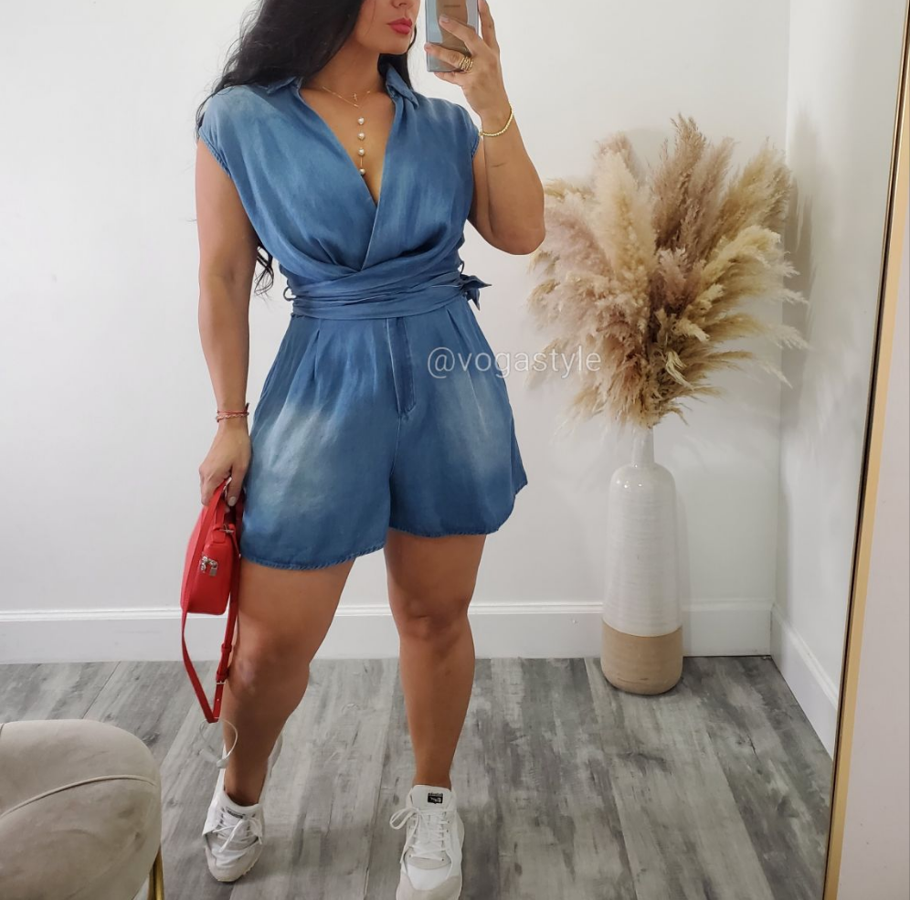 LILA DENIM ROMPER